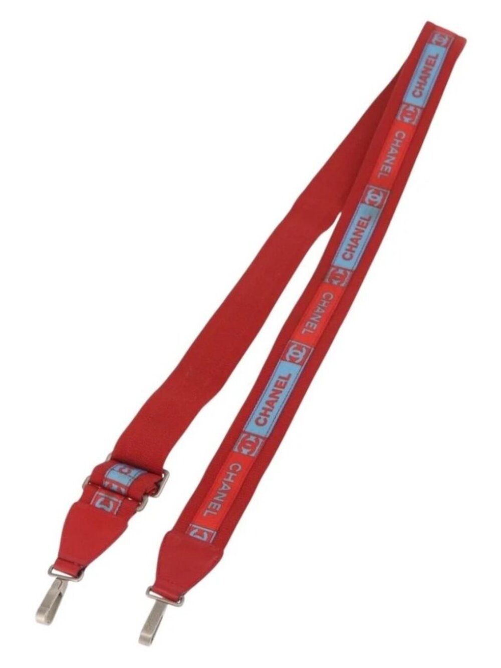 CHANEL Sports Shoulder Strap Nylon Red Silver CC Auth 180919